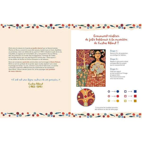 L'ART A LA MANIERE DE KLIMT - SEQUINS A COLLER REVERIES - POCHETTE AVEC ACCESSOIRES