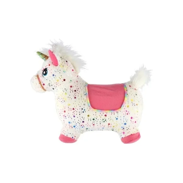 Licorne sauteur en peluche blanche avec des étoiles et son