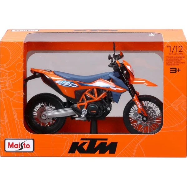 Maisto - Moto avec support, 2023 KTM 690 SMC R, orange-bleu, 1:12