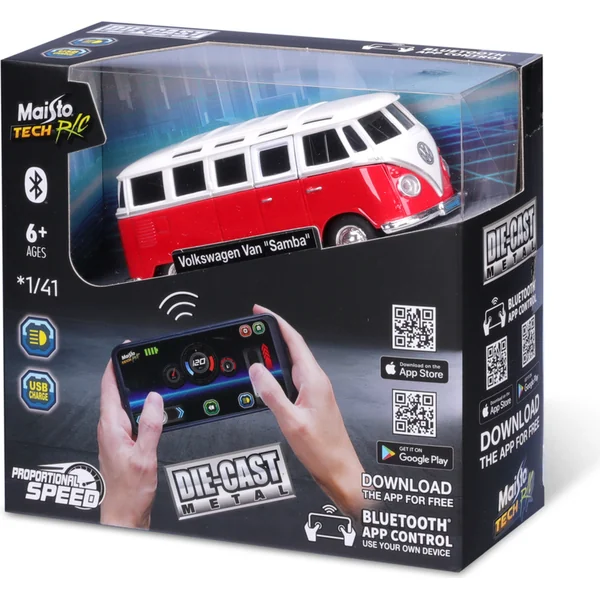 Maisto RC - DIE-CAST METAL avec lumières, Volkswagen Van Samba, 1:41, 2,4 GHz, USB, XTR, Blu