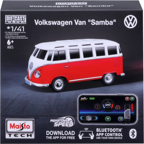 Maisto RC - DIE-CAST METAL avec lumières, Volkswagen Van Samba, 1:41, 2,4 GHz, USB, XTR, Blu