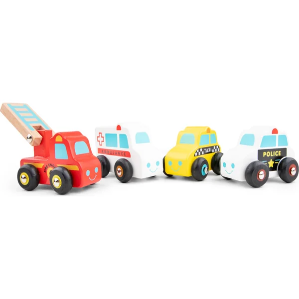 New Classic Toys Ensemble de mini véhicules en bois - 4 pcs