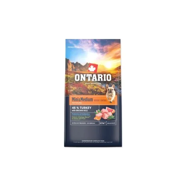 Nourriture Ontario Mini & Medium Contrôle du Poids Dinde & Riz Brun 6,5kg