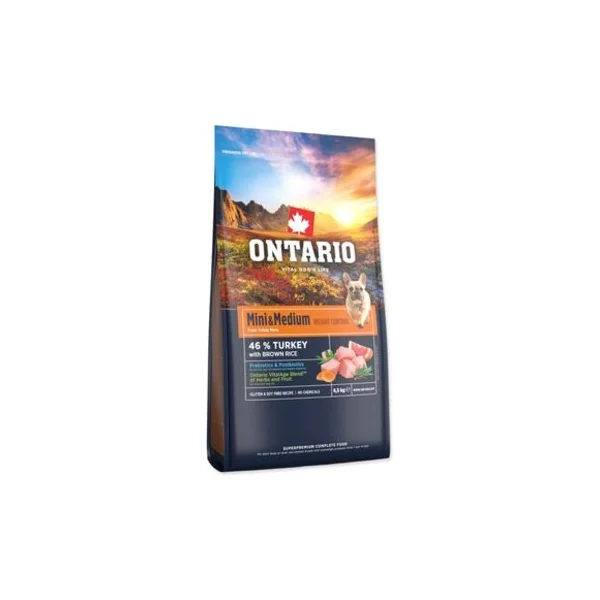 Nourriture Ontario Mini & Medium Contrôle du Poids Dinde & Riz Brun 6,5kg