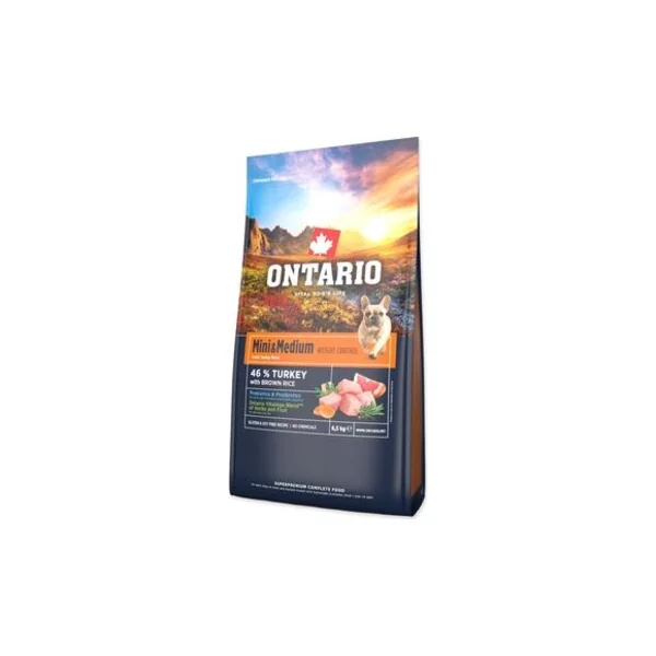 Nourriture Ontario Mini & Medium Contrôle du Poids Dinde & Riz Brun 6,5kg