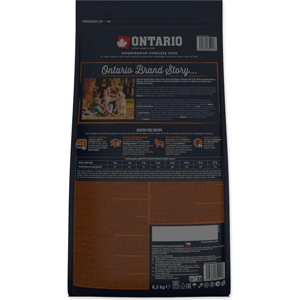 Nourriture Ontario Mini & Medium Contrôle du Poids Dinde & Riz Brun 6,5kg