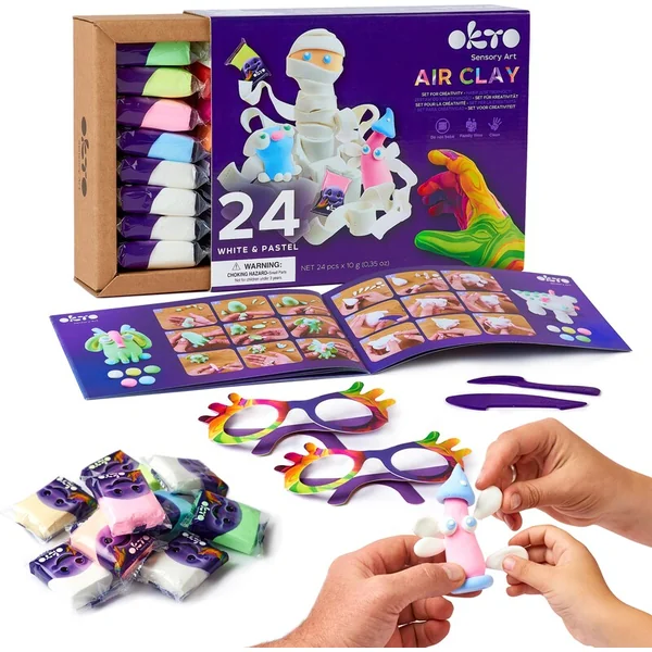 OKTO Pâte à modeler autodurcissante set blanc et pastel 24 pcs
