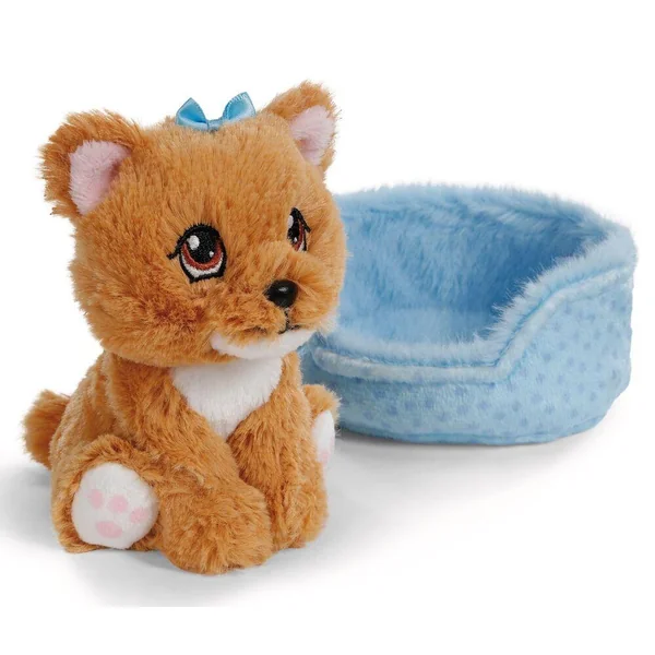 PELUCHE SOFT TOY DOG YORKSHIRE 12CM IN BASKET BLUE GREEN