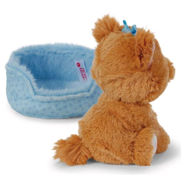 PELUCHE SOFT TOY DOG YORKSHIRE 12CM IN BASKET BLUE GREEN