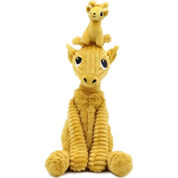 PTIPOTOS Girafe en peluche Loncou moutarde – maman avec bébé