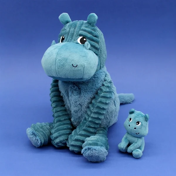 PTIPOTOS Hippopotame en peluche Bibou bleu – maman avec bébé