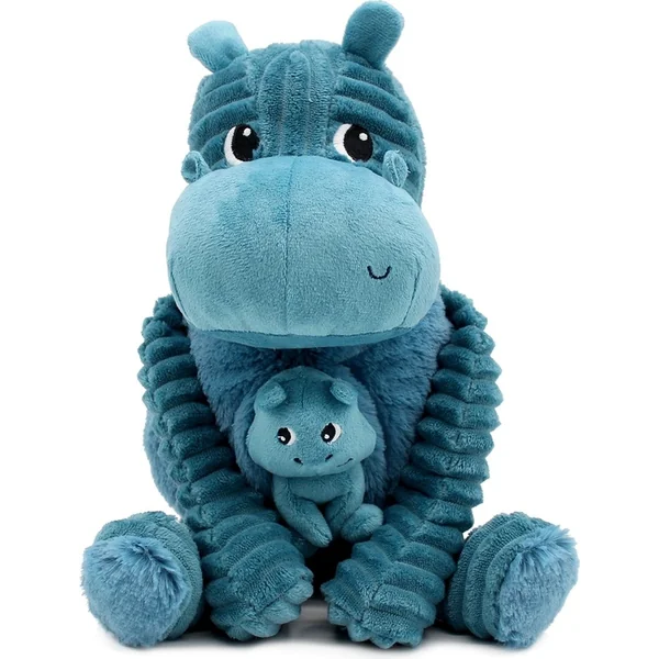 PTIPOTOS Hippopotame en peluche Bibou bleu – maman avec bébé