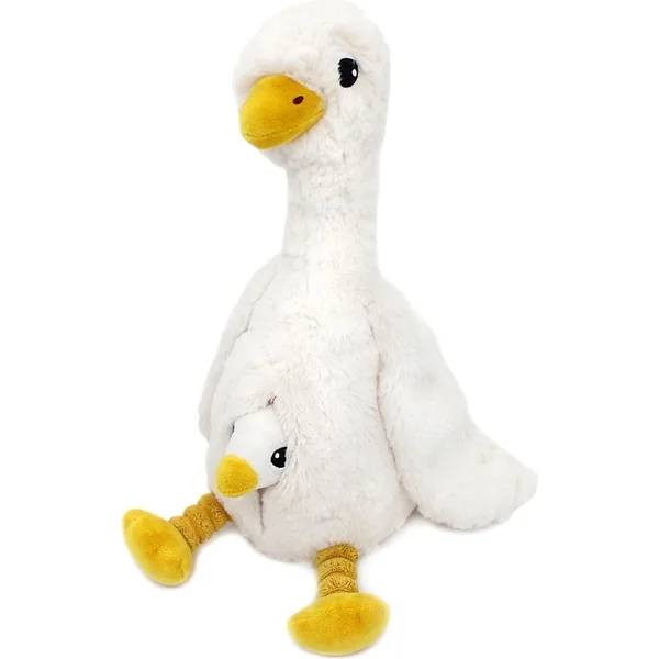 PTIPOTOS Peluche oie Jebongou blanche - maman avec bébé