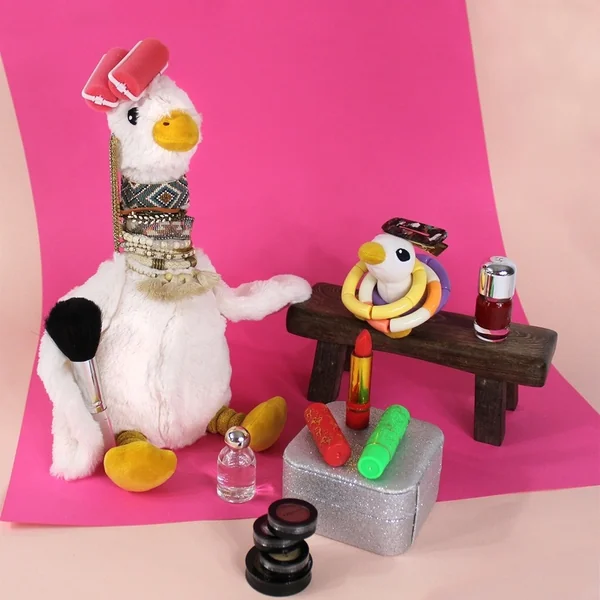 PTIPOTOS Peluche oie Jebongou blanche - maman avec bébé