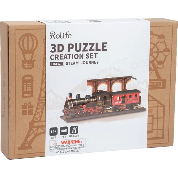 RoboTime Puzzle 3D en bois Locomotive à vapeur vintage