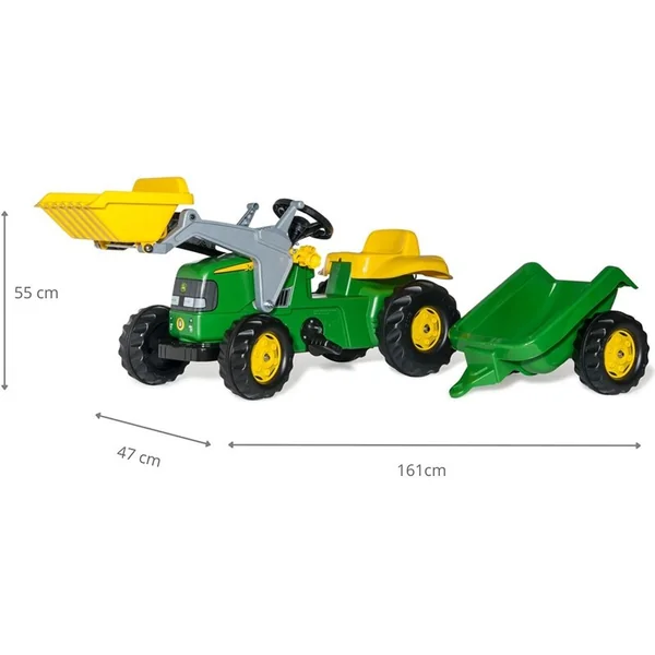 Rollytoys Tracteur à pédales Rolly Kid John Deere avec remorque et chargeur - vert