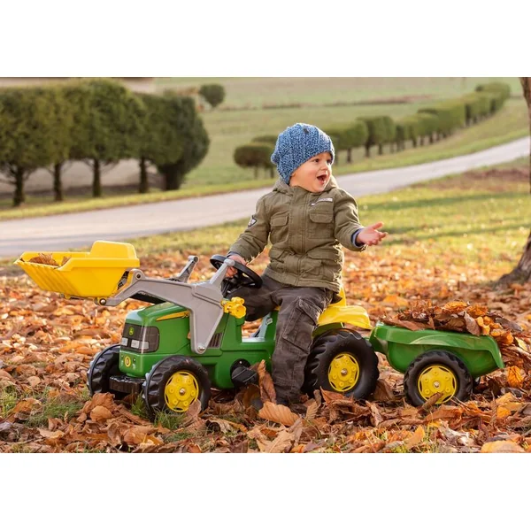 Rollytoys Tracteur à pédales Rolly Kid John Deere avec remorque et chargeur - vert