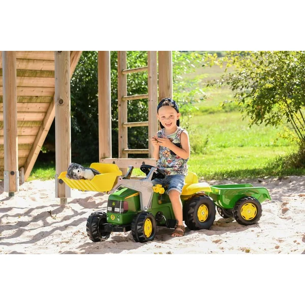 Rollytoys Tracteur à pédales Rolly Kid John Deere avec remorque et chargeur - vert