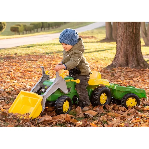 Rollytoys Tracteur à pédales Rolly Kid John Deere avec remorque et chargeur - vert