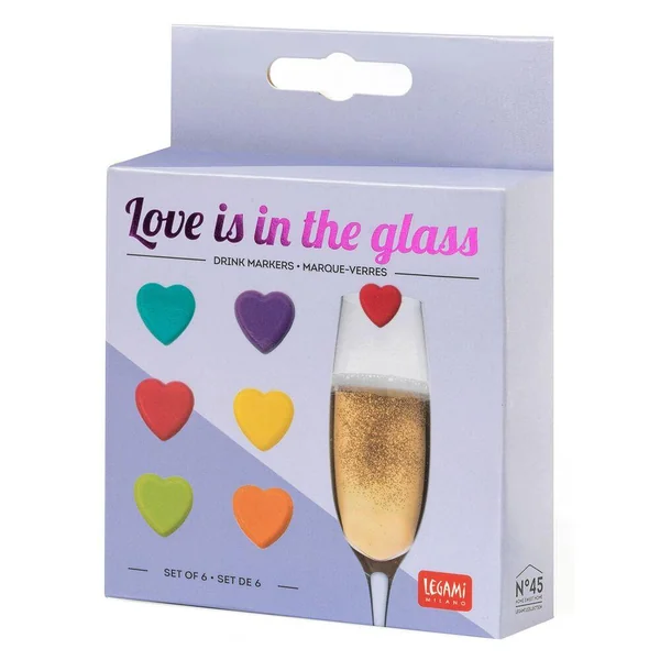 SET OF 6 DRINK MARKERS - LOVE IS IN THE GLASS - HEART