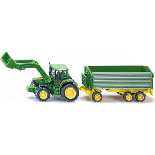 SIKU Farmer - John Deere avec chargeur frontal et remorque, échelle 1:87