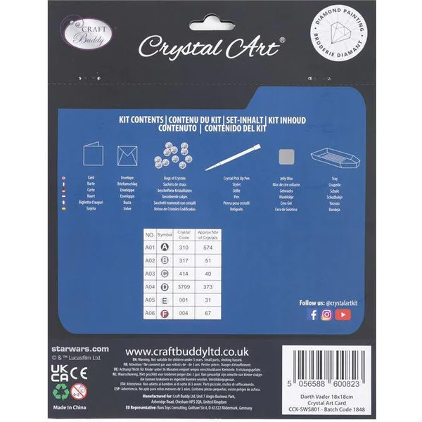 STAR WARS DARK VADOR CARTE A DIAMANTER 18X18CM CRYSTAL ART