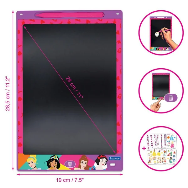 TABLETTE A DESSINS EDUCATIVE ENCRE ELECTRONIQUE MULTICOLORE 28CM AVEC POCHOIRS DISNEY PRINCESSES
