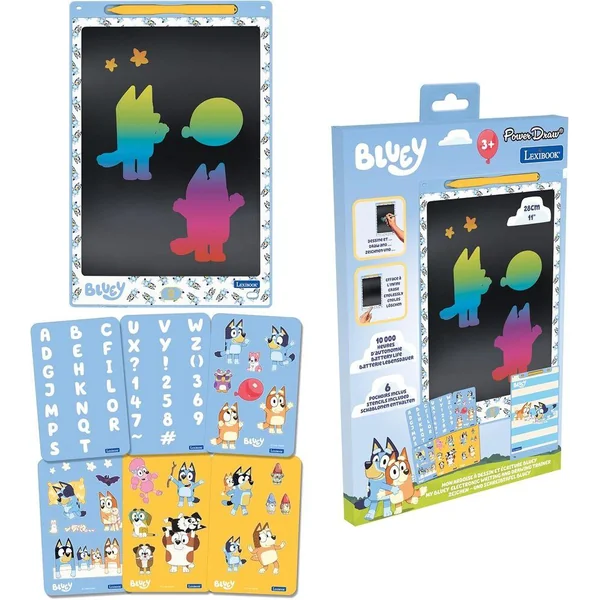 TABLETTE A DESSINS E-INK MULTICOLORE 28CM AVEC POCHOIRS BLUEY