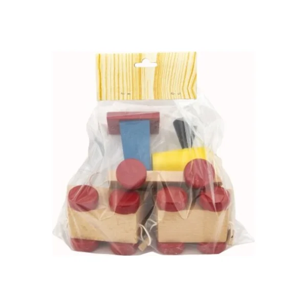 Train + 2 wagons en bois à tirer coloré longueur totale 43cm