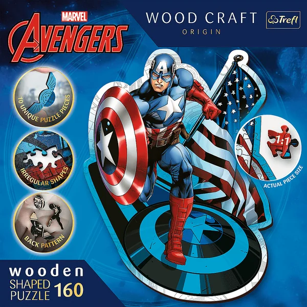 Trefl Puzzle en bois 160 pièces - Capitaine America intrépide / Disney Marvel Heroes