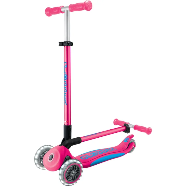 Trottinette pliable pour enfants Globber - Primo Foldable Plus Lights - Fuchsia/Bleu Ciel