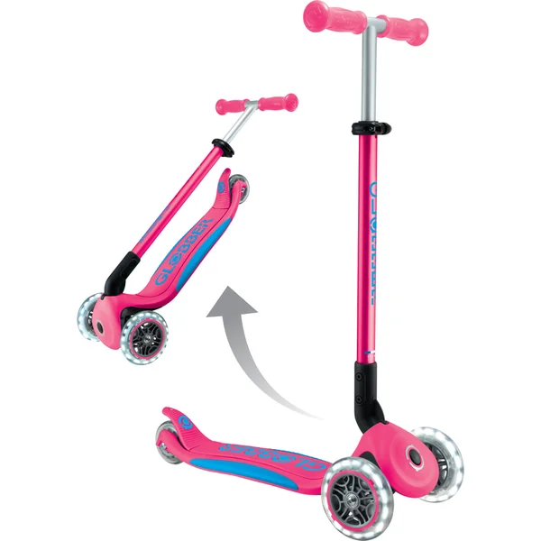 Trottinette pliable pour enfants Globber - Primo Foldable Plus Lights - Fuchsia/Bleu Ciel