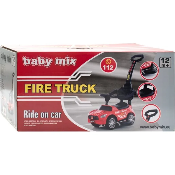 Trottinette pour enfants avec son et barre de guidage Baby Mix POMPIERS rouge