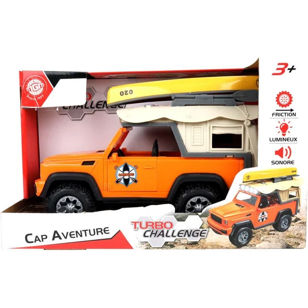 TURBO CHALLENGE - TOUT TERRAIN AVEC KAYAK - CAP AVENTURE -1:/16 - VOITURE FRICTION - ORANGE